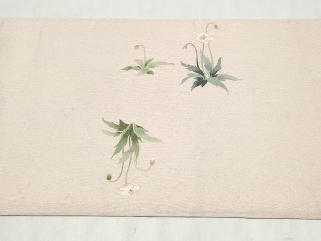 平和屋着物●太鼓柄袋帯 草花文 銀通し地 正絹 逸品 CABN2441hy