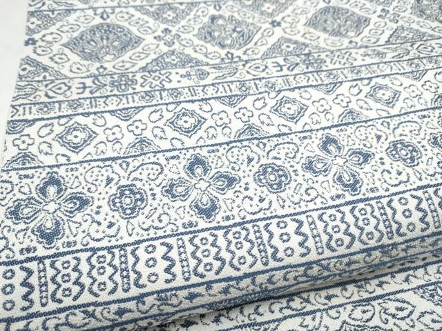 平和屋着物●六通柄袋帯 藍 横段花文 正絹 逸品 CABN2444hy