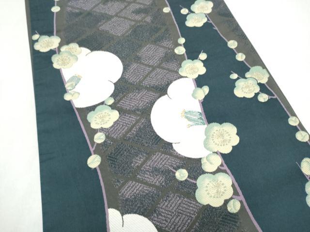 平和屋着物●六通柄袋帯 椿 舞梅文 金糸 正絹 逸品 CABN2451hy