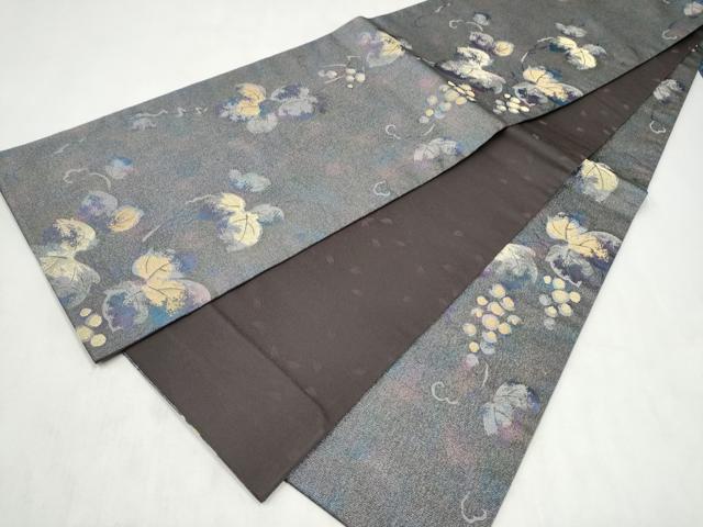 平和屋着物●全通柄袋帯 葡萄蔦の波文 金糸 正絹 逸品 CABN2474hy
