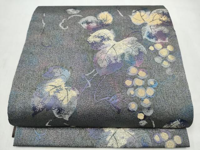 平和屋着物●全通柄袋帯 葡萄蔦の波文 金糸 正絹 逸品 CABN2474hy