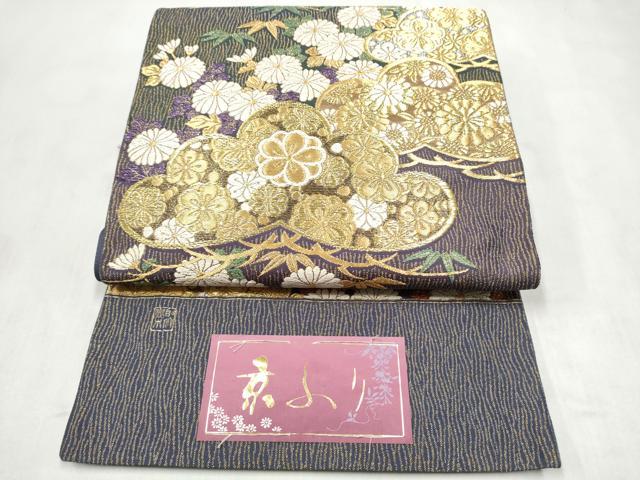 平和屋着物●京の名門 じゅらく謹製 六通柄袋帯 京より 草花文 金銀糸 証紙付き 上代72万 正絹 逸品 未使用 CABN2482hy