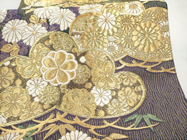 平和屋着物●京の名門 じゅらく謹製 六通柄袋帯 京より 草花文 金銀糸 証紙付き 上代72万 正絹 逸品 未使用 CABN2482hy