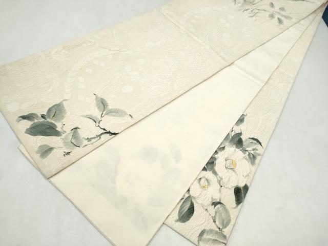 平和屋着物●太鼓柄袋帯 作家物 ふくれ織 椿 正絹 逸品 CABN2490hy