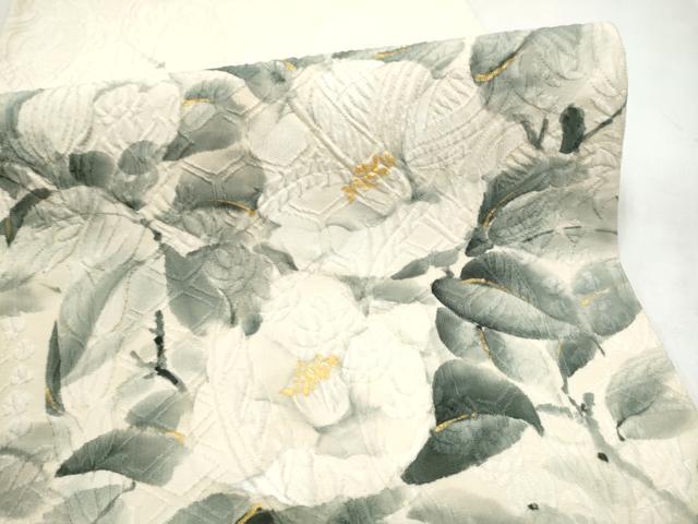 平和屋着物●太鼓柄袋帯 作家物 ふくれ織 椿 正絹 逸品 CABN2490hy