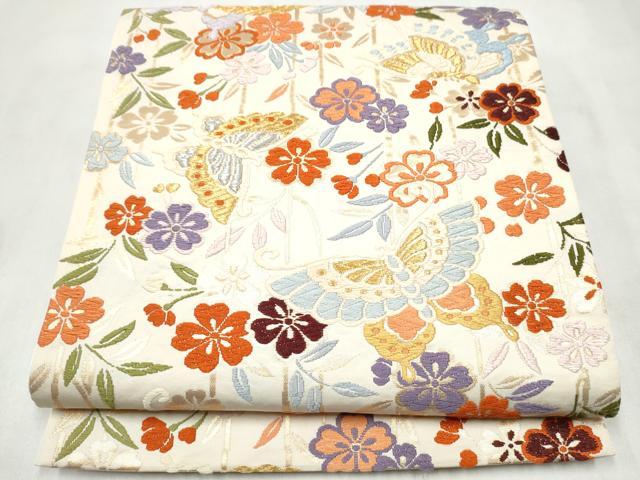 平和屋着物●六通柄袋帯 唐織 花蝶文 金糸 正絹 逸品 CABN2495hy