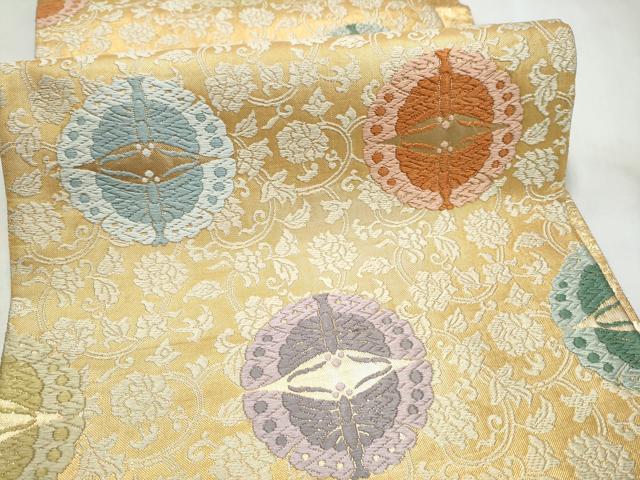 平和屋着物●佐賀錦 六通柄袋帯 唐織 唐花に向い蝶 金糸 正絹 逸品 CABN2497hy