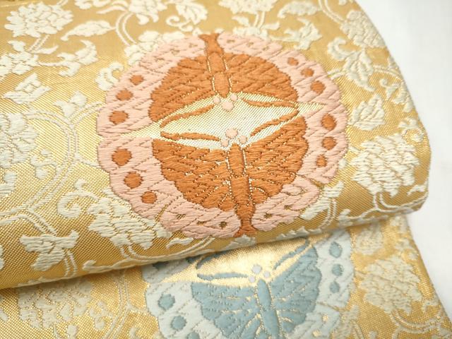 平和屋着物●佐賀錦 六通柄袋帯 唐織 唐花に向い蝶 金糸 正絹 逸品 CABN2497hy