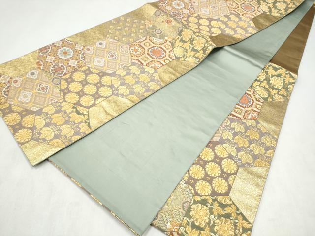 平和屋着物●六通柄袋帯 唐織 亀甲草花文 金糸 正絹 逸品 CABN2508hy