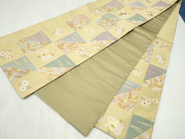 平和屋着物●六通柄袋帯 唐織 市松草花文 金糸 正絹 逸品 CABN2520hy