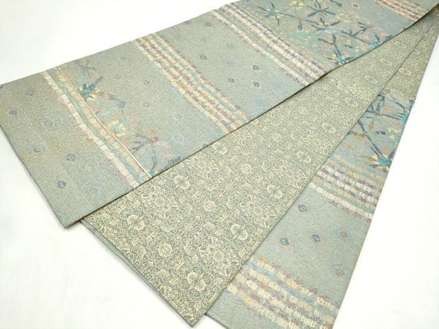 平和屋着物●両面 六通柄袋帯 八朔 横段幾何学文様 金糸 正絹 逸品 CABN2522hy