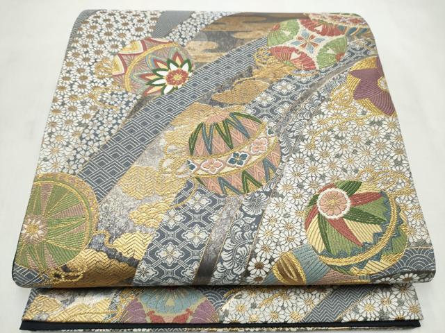 平和屋着物●六通柄袋帯 唐織 花毬文 金糸 正絹 逸品 CABN2532hy