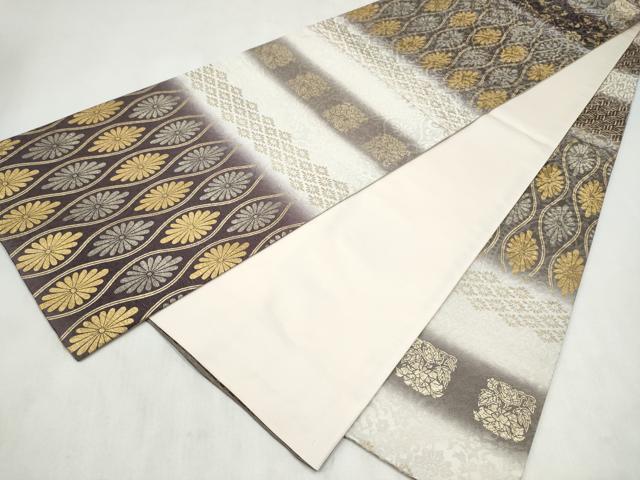 平和屋着物●全通柄袋帯 花唐草文 銀通し地 正絹 逸品 CABN2536hy