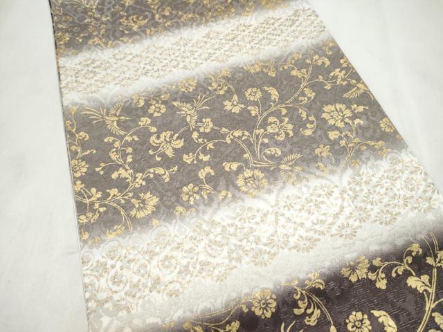 平和屋着物●全通柄袋帯 花唐草文 銀通し地 正絹 逸品 CABN2536hy