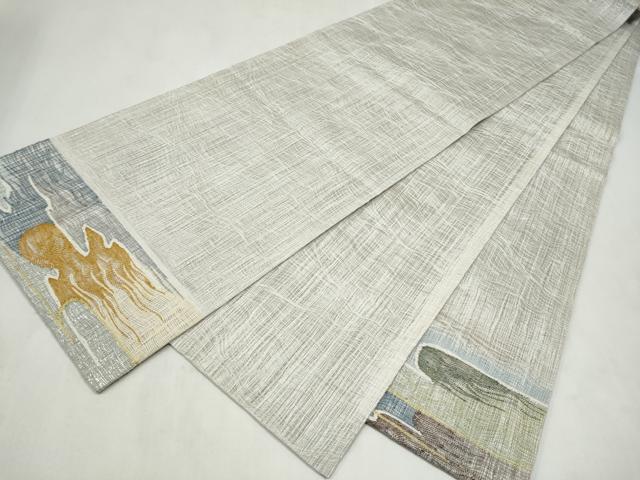 平和屋着物▽両面 太鼓柄袋帯 スリーシーズン 春夏秋 櫛織 霞文 金糸 正絹 逸品 CABN2537hy