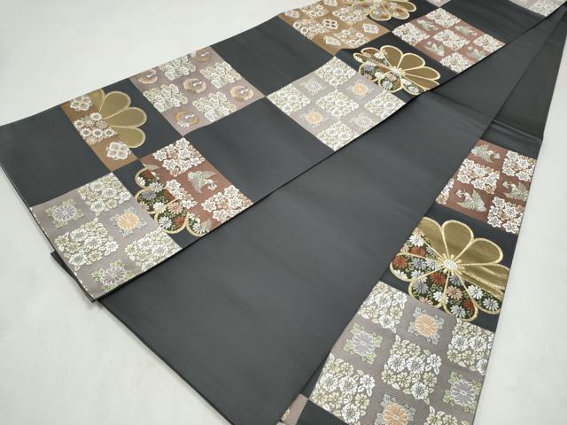平和屋着物●六通柄袋帯 唐織 市松舞花文 金糸 正絹 逸品 CABN2541hy