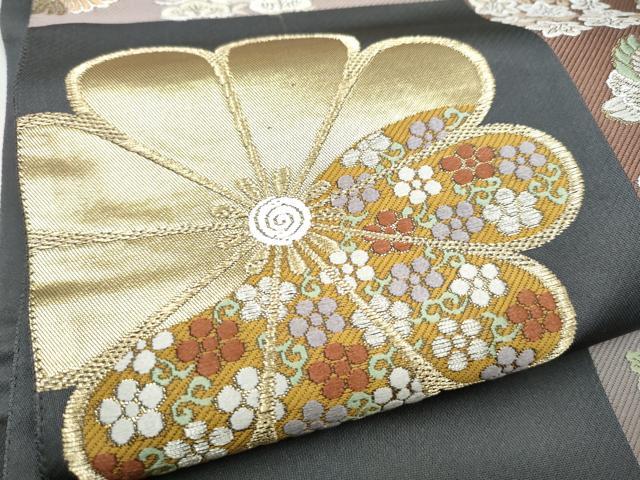 平和屋着物●六通柄袋帯 唐織 市松舞花文 金糸 正絹 逸品 CABN2541hy
