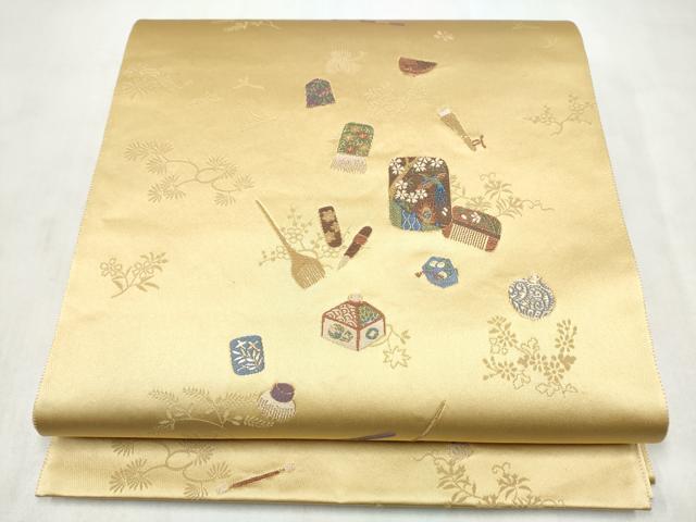 平和屋着物●京の名門 じゅらく謹製 六通柄袋帯 あけぼの繭 器物文 金糸 正絹 逸品 CABN2544hy