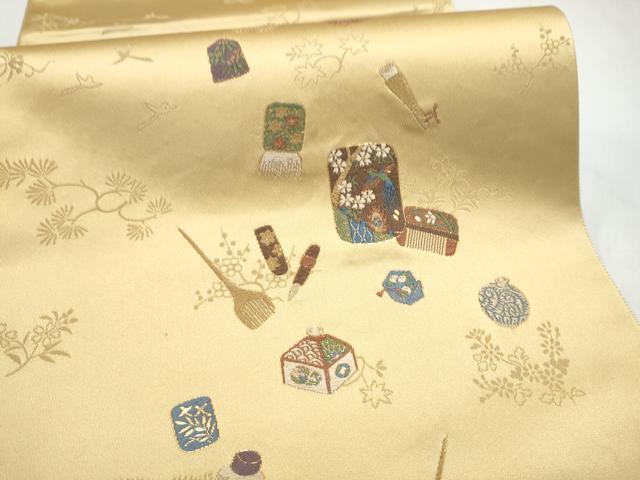 平和屋着物●京の名門 じゅらく謹製 六通柄袋帯 あけぼの繭 器物文 金糸 正絹 逸品 CABN2544hy