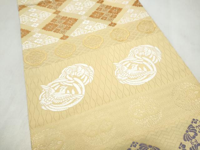 平和屋着物●全通柄袋帯 唐織 向かい鳳凰花文 正絹 逸品 CABN2546hy