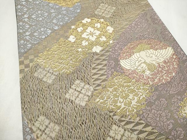 平和屋着物●六通柄袋帯 花鳥文 金糸 正絹 逸品 CABN2550hy