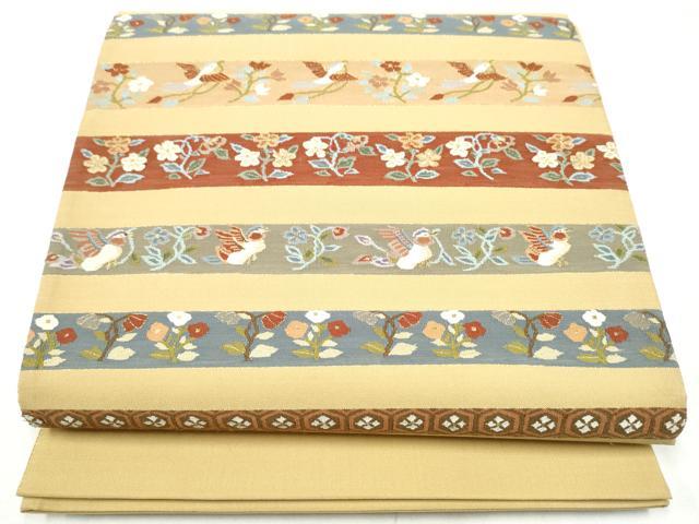 平和屋着物●爪搔き本綴れ 太鼓柄袋帯 横段花鳥文 金糸 正絹 逸品 CABN2558hy
