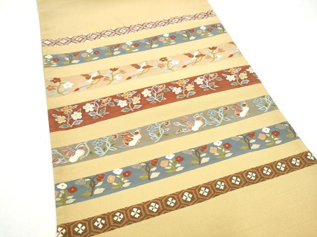 平和屋着物●爪搔き本綴れ 太鼓柄袋帯 横段花鳥文 金糸 正絹 逸品 CABN2558hy
