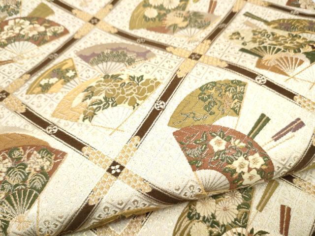 平和屋着物●六通柄袋帯 唐織 扇面草花文 金糸 正絹 逸品 CABN2661hy