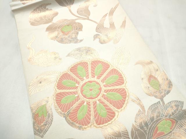 平和屋着物●桝屋高尾 六通柄 本袋帯 花鳥唐草文 金糸 正絹 逸品 CABN2667hy