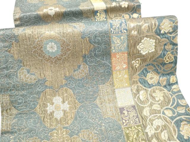 平和屋着物●六通柄袋帯 櫛織 鳳凰花唐草文 金糸 正絹 逸品 CABN2670hy