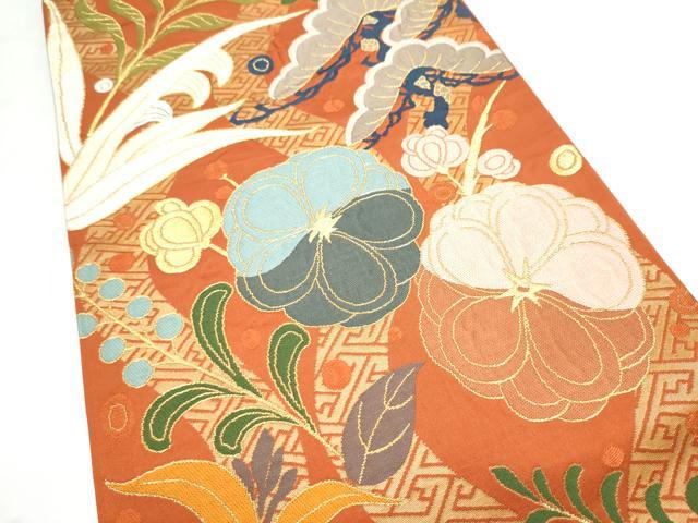 平和屋着物●西陣 白綾苑大庭 六通柄袋帯 草花文 金糸 正絹 逸品 CABN2690hy
