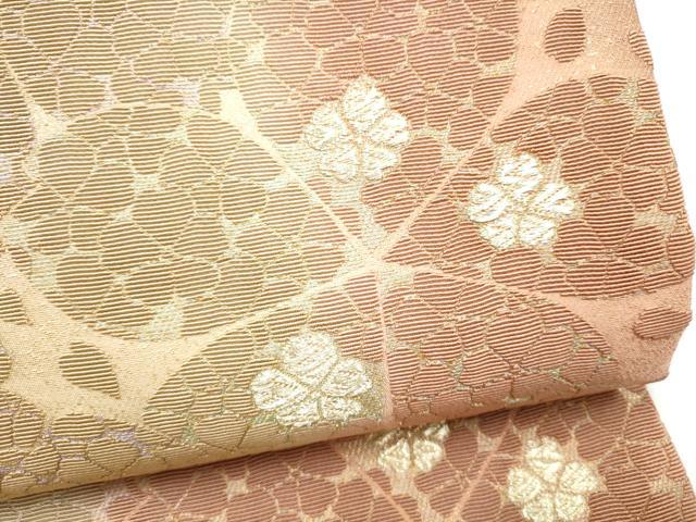 平和屋着物●六通柄袋帯 輪奈織 舞桜文 正絹 逸品 未使用 CABN2697hy