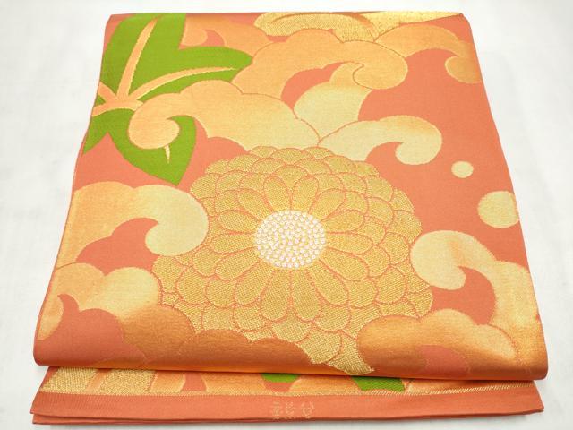 平和屋着物●織物一筋名門 織悦 全通柄 本袋帯 流水草花文 金糸 正絹 逸品 CABN2707hy