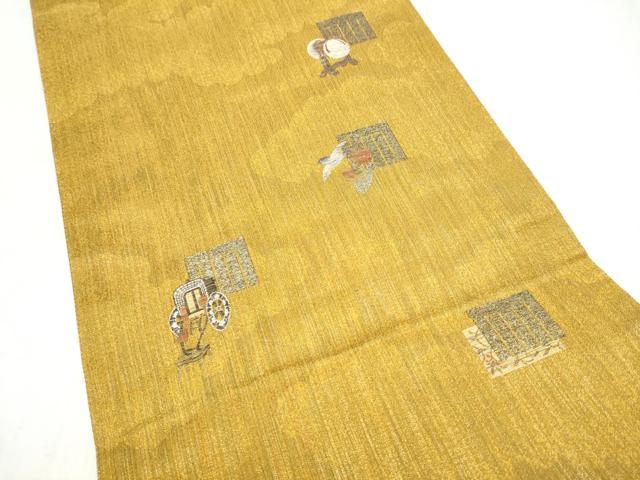 平和屋着物●両面 両方向 全通柄袋帯 源氏物語の香り 五十四帖全通奏絵図 さが美扱い 正絹 逸品 CABN2719hy