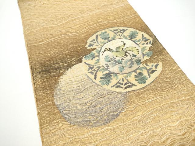 平和屋着物●太鼓柄袋帯 すくい織 絵皿花鳥文 金糸 正絹 逸品 CABN2727hy