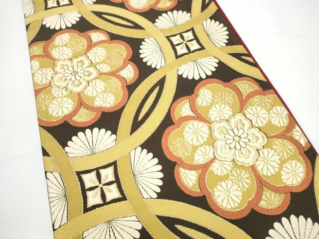 平和屋着物●六通柄袋帯 唐織 七宝花文 金糸 正絹 逸品 CABN2743hy