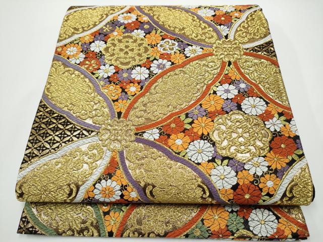 平和屋着物●六通柄袋帯 唐織 七宝花文 金糸 正絹 逸品 CABN2750hy