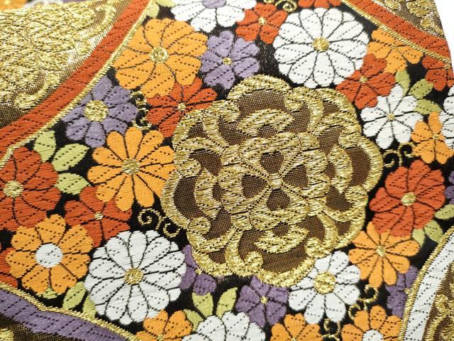 平和屋着物●六通柄袋帯 唐織 七宝花文 金糸 正絹 逸品 CABN2750hy
