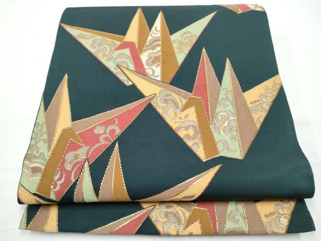 平和屋着物●六通柄 本袋帯 折り鶴 黒地 金糸 正絹 逸品 CABN2765hy
