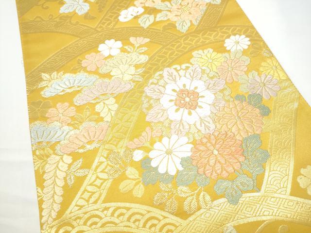 平和屋着物●六通柄袋帯 唐織 草花文 金糸 正絹 逸品 CABN2772hy
