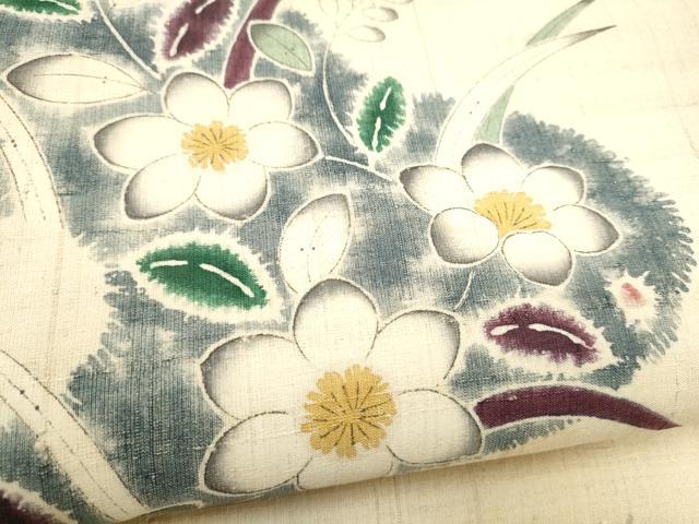 平和屋着物●九寸名古屋帯 紬地 枝花文 正絹 逸品 CABN2781hy