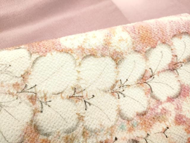 平和屋着物●九寸名古屋帯 作家物 草花文 鬼しぼ縮緬 正絹 逸品 CABN2788hy