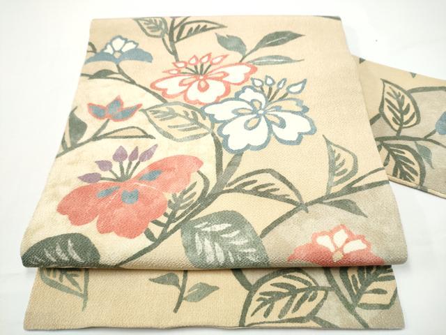 平和屋着物●全通柄 九寸名古屋帯 花唐草文 鬼しぼ縮緬 正絹 逸品 CABN2794hy
