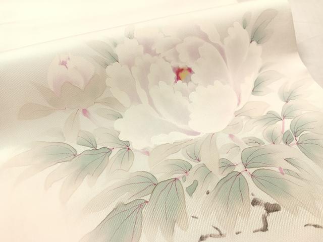 平和屋着物●塩瀬 染色作家 桐山紫香 手描き 太鼓柄袋帯 手描き 枝牡丹 正絹 逸品 未使用 CABN2814vp