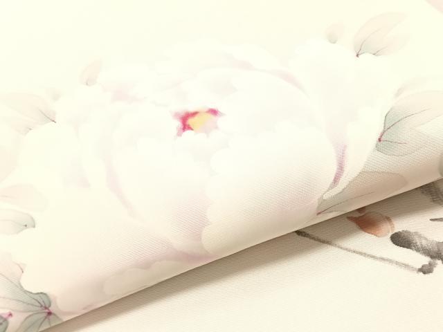 平和屋着物●塩瀬 染色作家 桐山紫香 手描き 太鼓柄袋帯 手描き 枝牡丹 正絹 逸品 未使用 CABN2814vp