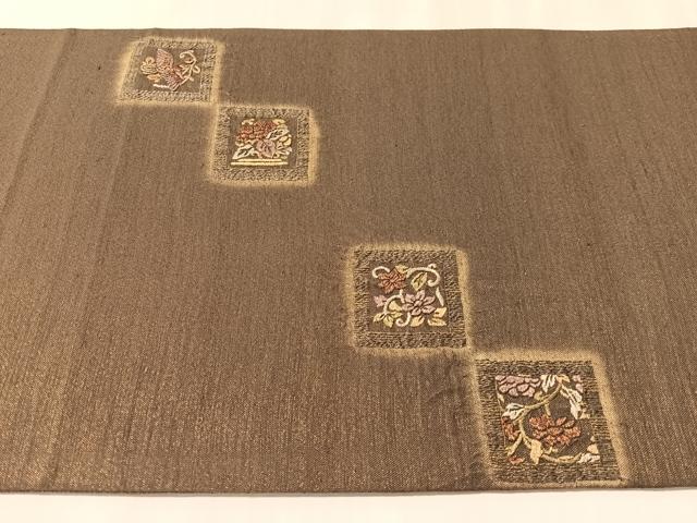 平和屋着物●結城紬 太鼓柄袋帯 絞り 加賀刺繍 池口重孝 花喰い鳥 荒磯 金糸 正絹 逸品 未使用 CABN2817vp
