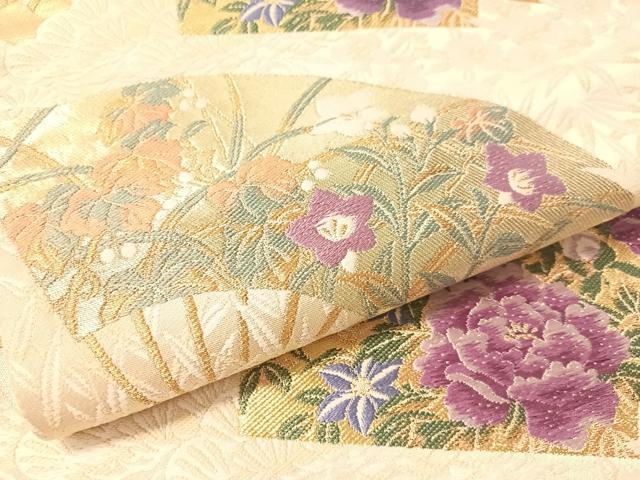 平和屋着物●西陣 京の名門 じゅらく謹製 帝王紫 六通柄袋帯 唐織 扇面花文 金銀糸 正絹 逸品 CABN2828vp