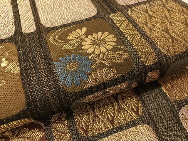 平和屋着物●六通柄袋帯 吉祥花文 金糸 正絹 逸品 CABN2838vp
