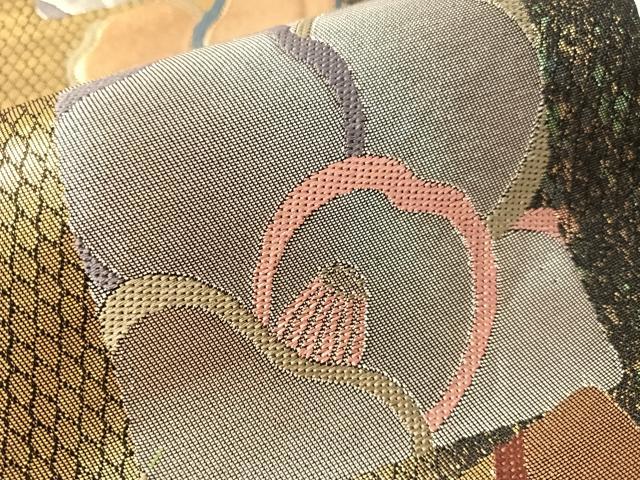 平和屋着物●染色作家 草野一騎 六通柄袋帯 色紙椿文 金銀糸 引箔 正絹 逸品 CABN2854vp