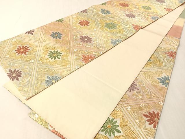 平和屋着物●唐織・西陣の老舗・名門・藤原織物 六通柄袋帯 唐織 菱花文 金銀糸 正絹 逸品 未使用 CABN2855vp